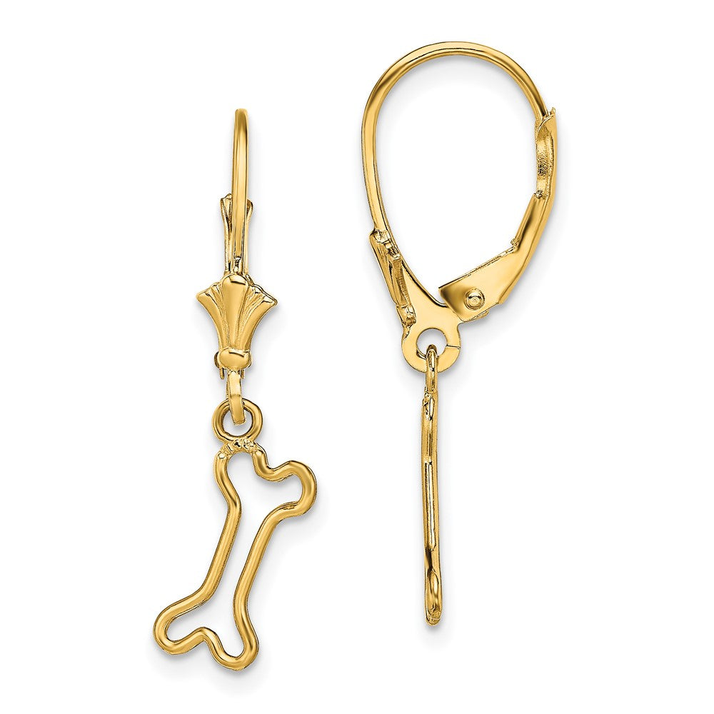 14K Mini Dog Bone Leverback Earrings