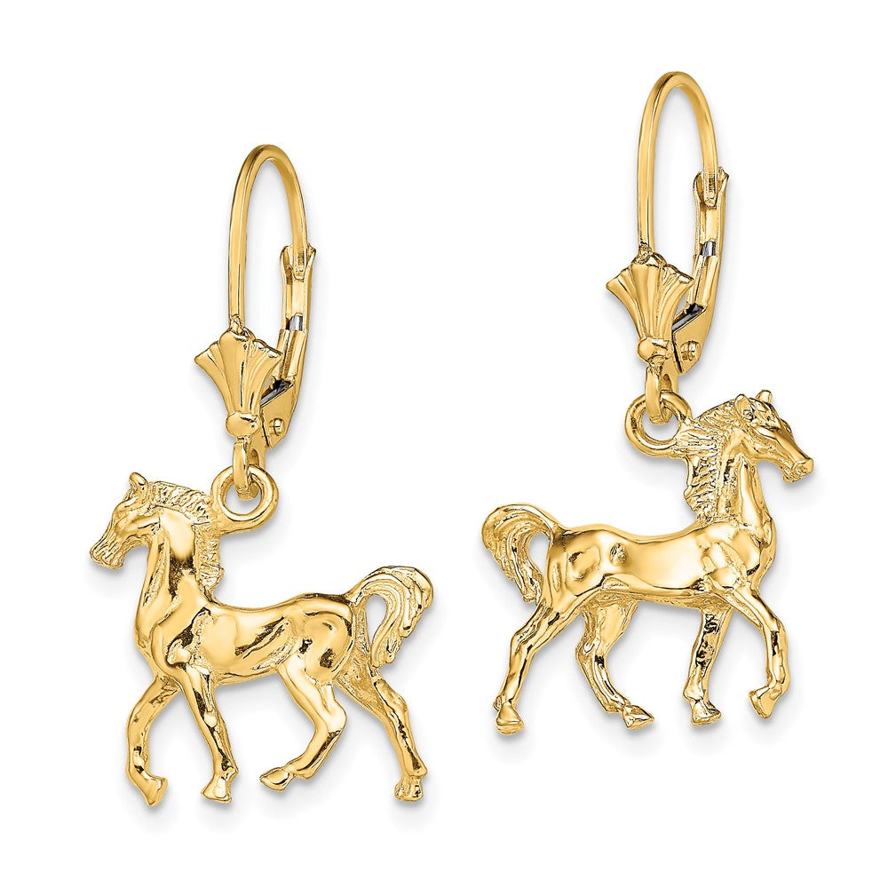 14K 3-D Polished Leverback Horse Earrings