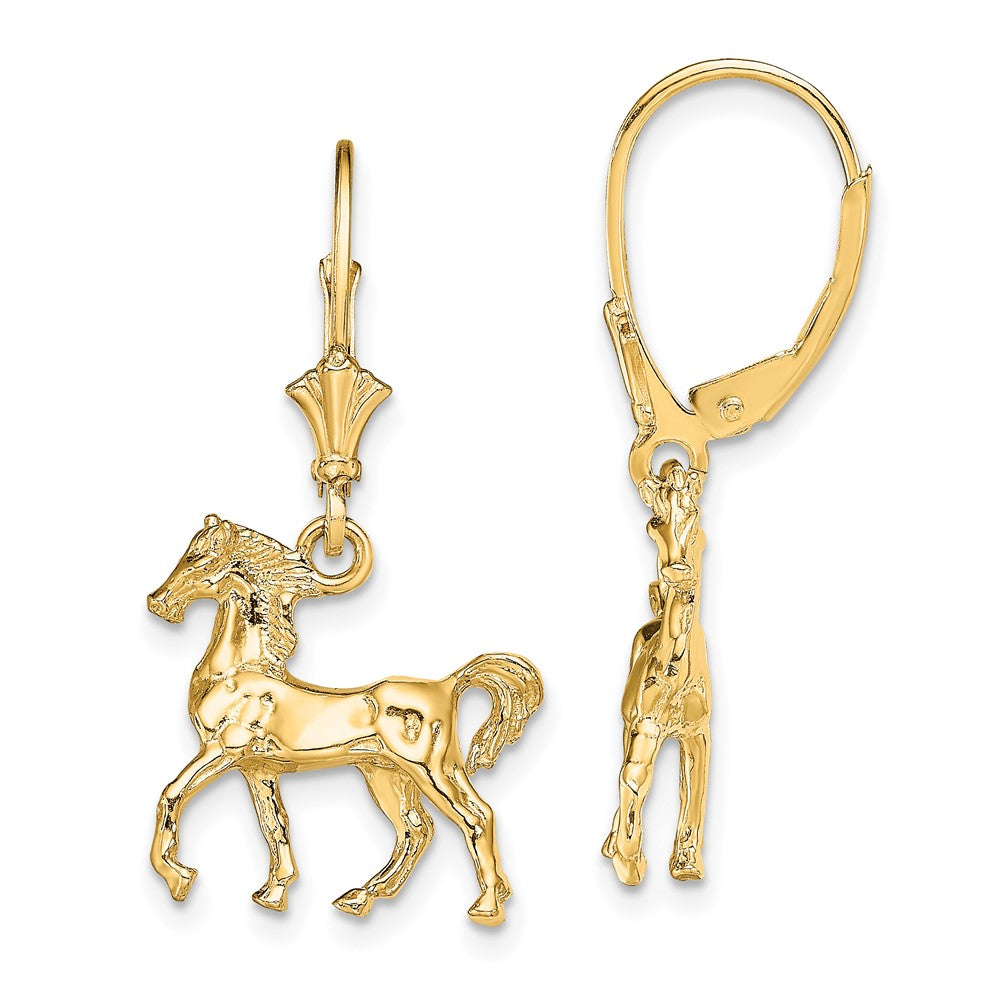 14K 3-D Polished Leverback Horse Earrings