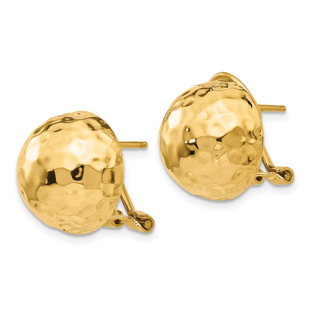 14k Hammered Half Ball Omega Back Post Earrings