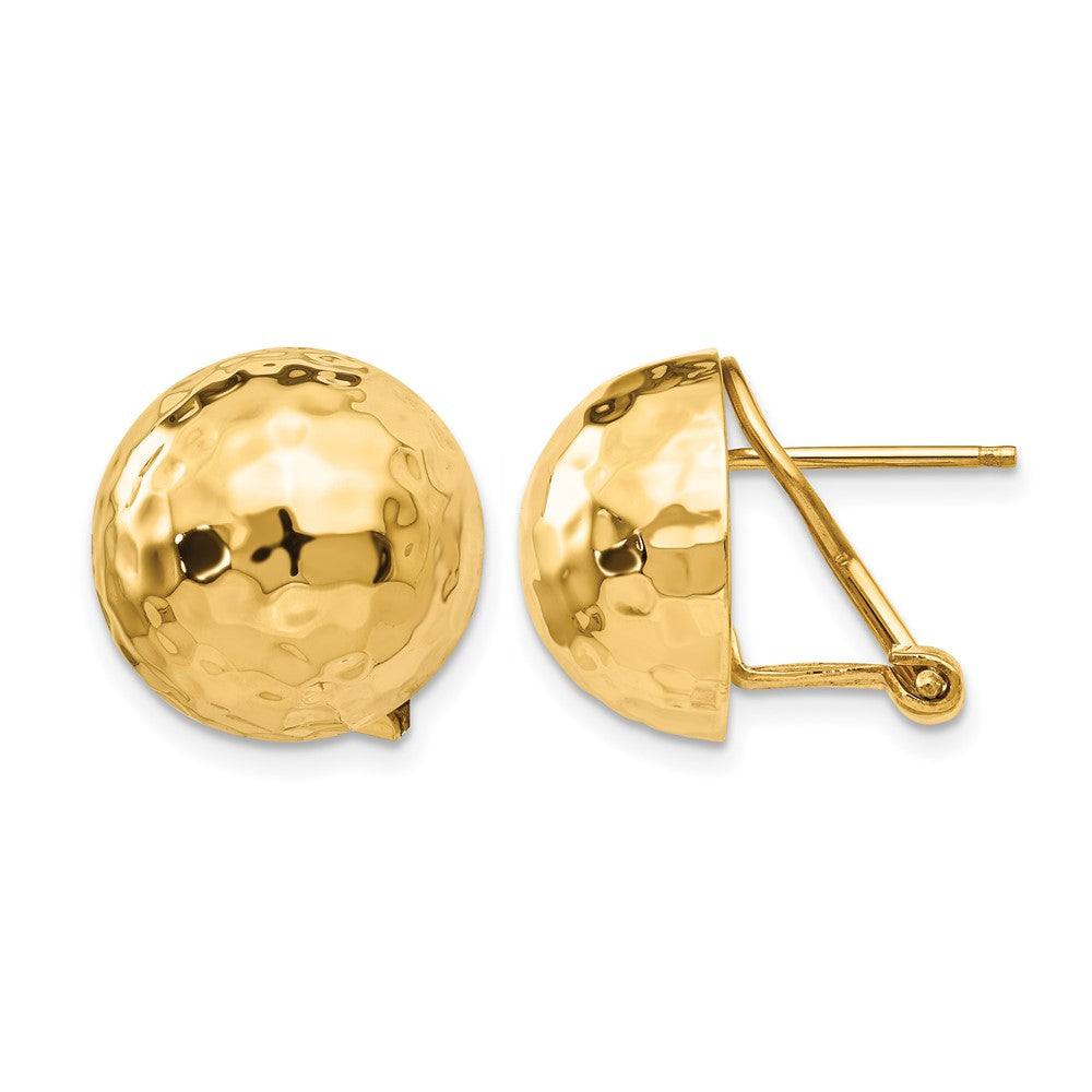14k Hammered Half Ball Omega Back Post Earrings