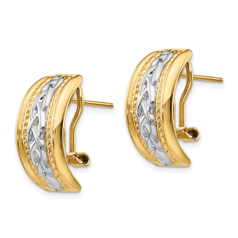 14k and White Rhodium 11.5x Polished Braided Omega Back Post Earrings