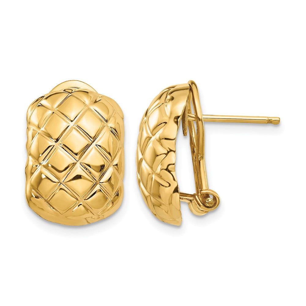 14k 12x Polished Crisscross Omega Back Post Earrings
