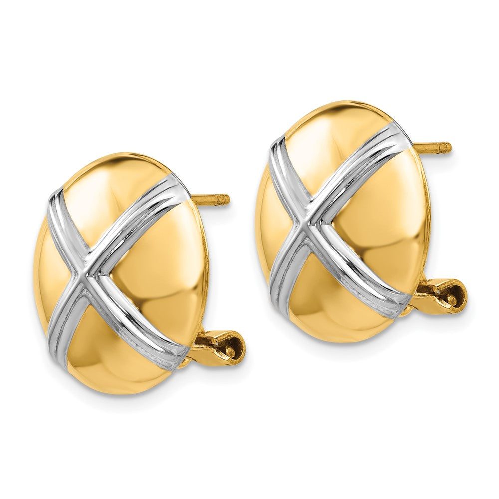 14k and White Rhodium Polished X-Circle Omega Back Post Earrings