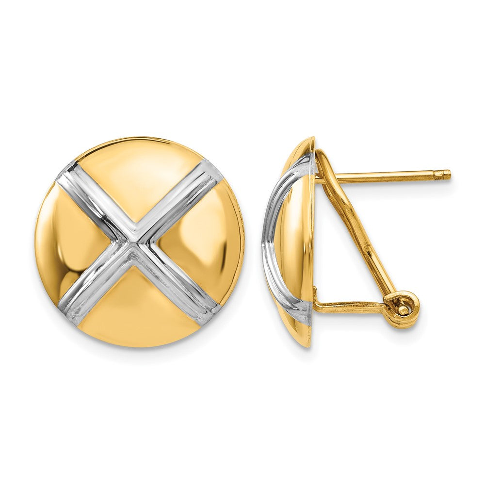14k and White Rhodium Polished X-Circle Omega Back Post Earrings