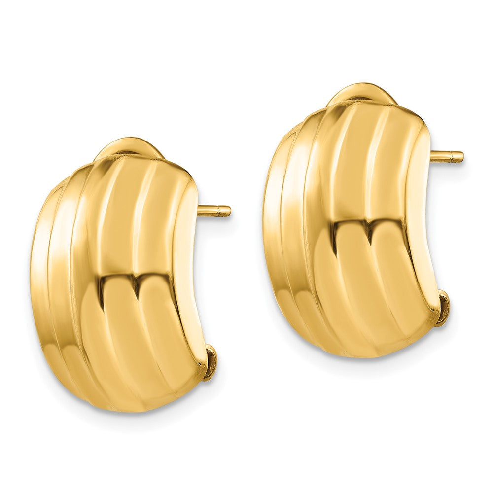 14k 12x Polished Ribbed Omega Back Post Earrings