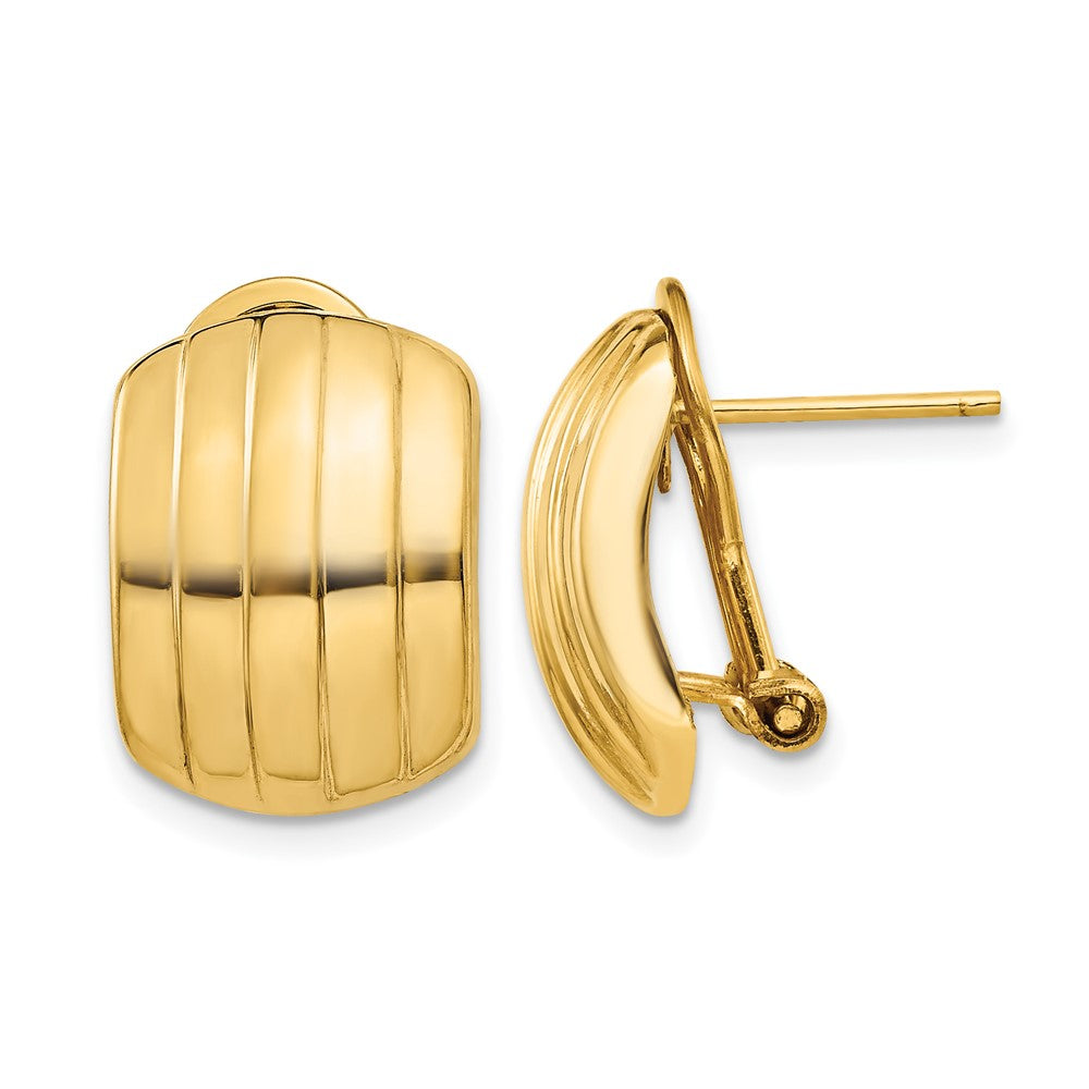 14k 12x Polished Ribbed Omega Back Post Earrings