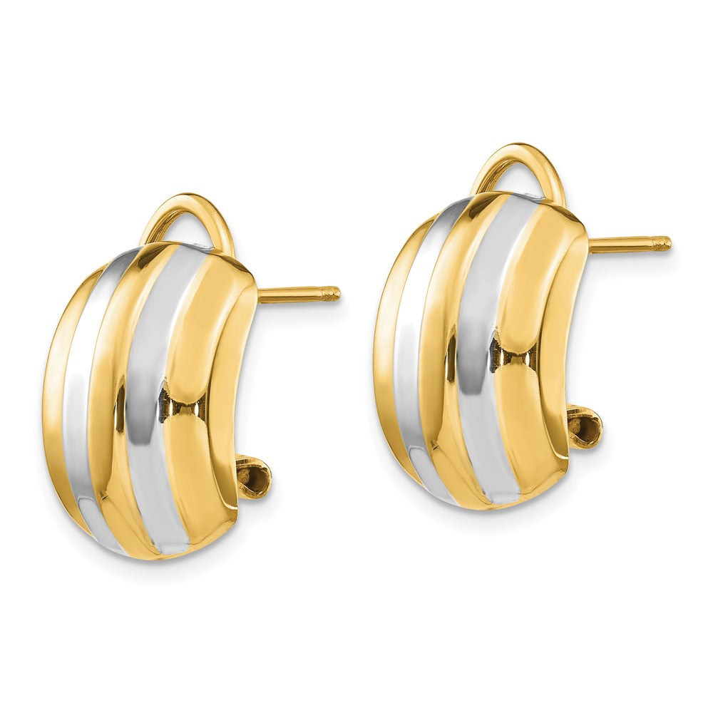 14k and White Rhodium 12x Polished Ribbed Omega Back Post Earrings