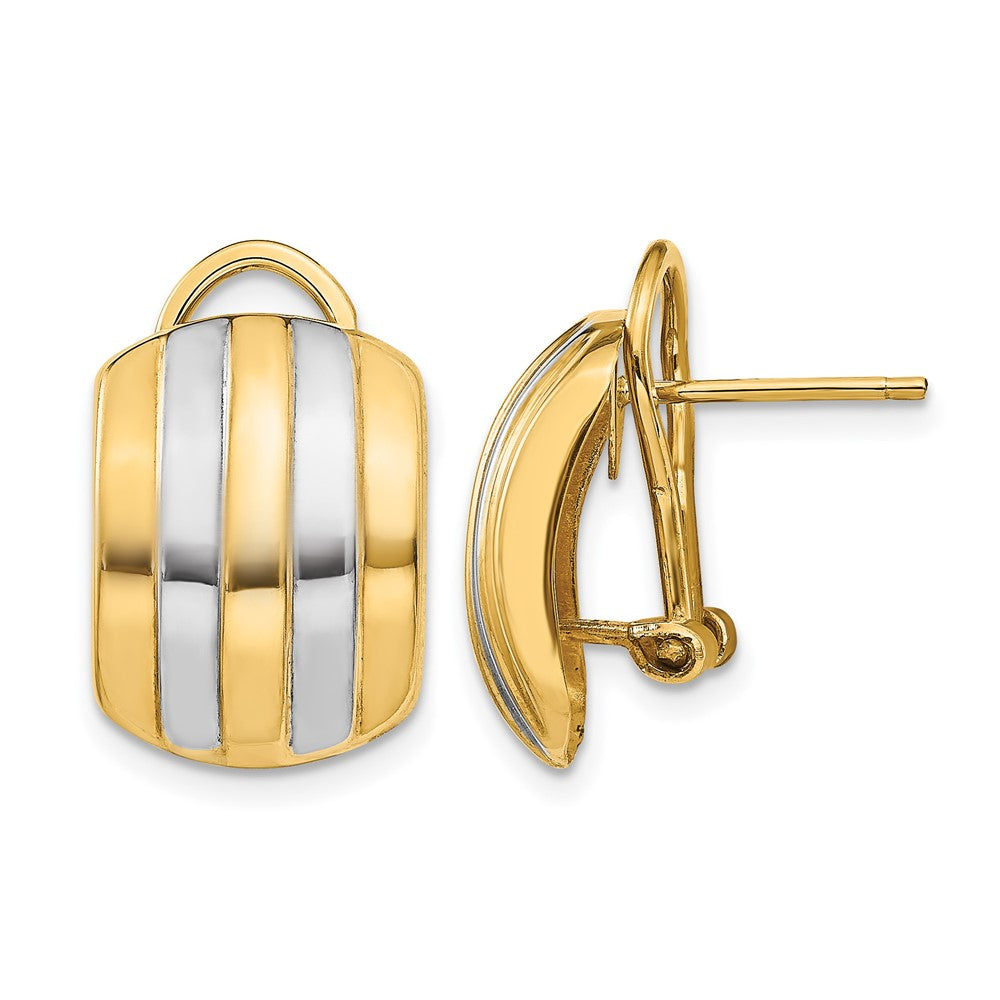 14k and White Rhodium 12x Polished Ribbed Omega Back Post Earrings