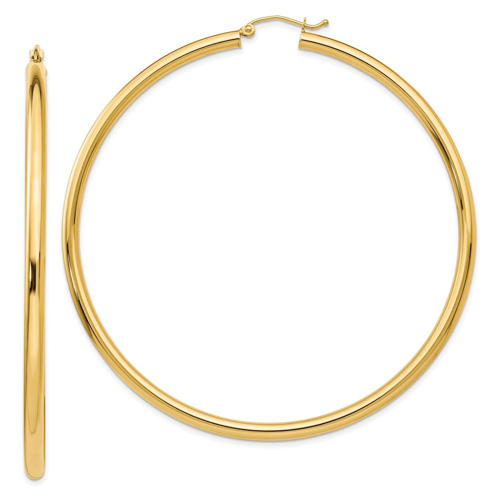 14k 3x Polished Round Tube Hoop Earrings