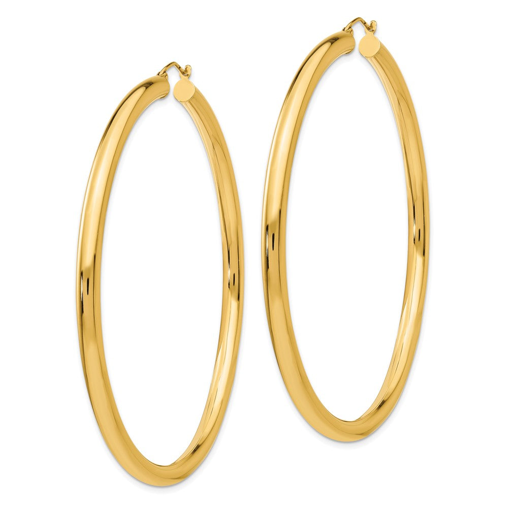 14k 4x Polished Round Tube Hoop Earrings