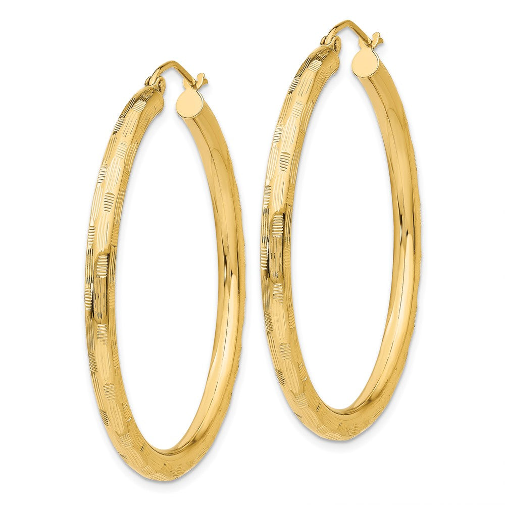 14k 3x Diamond-cut Tube Hoop Earrings