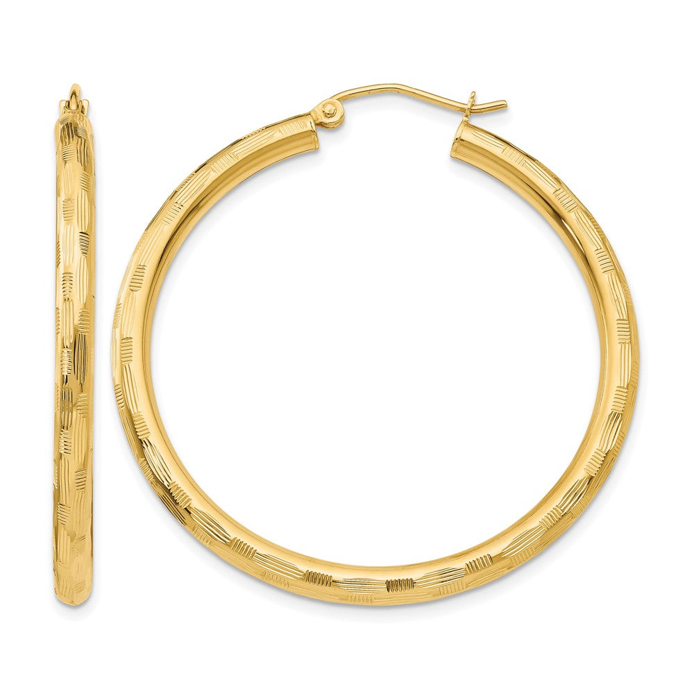 14k 3x Diamond-cut Tube Hoop Earrings