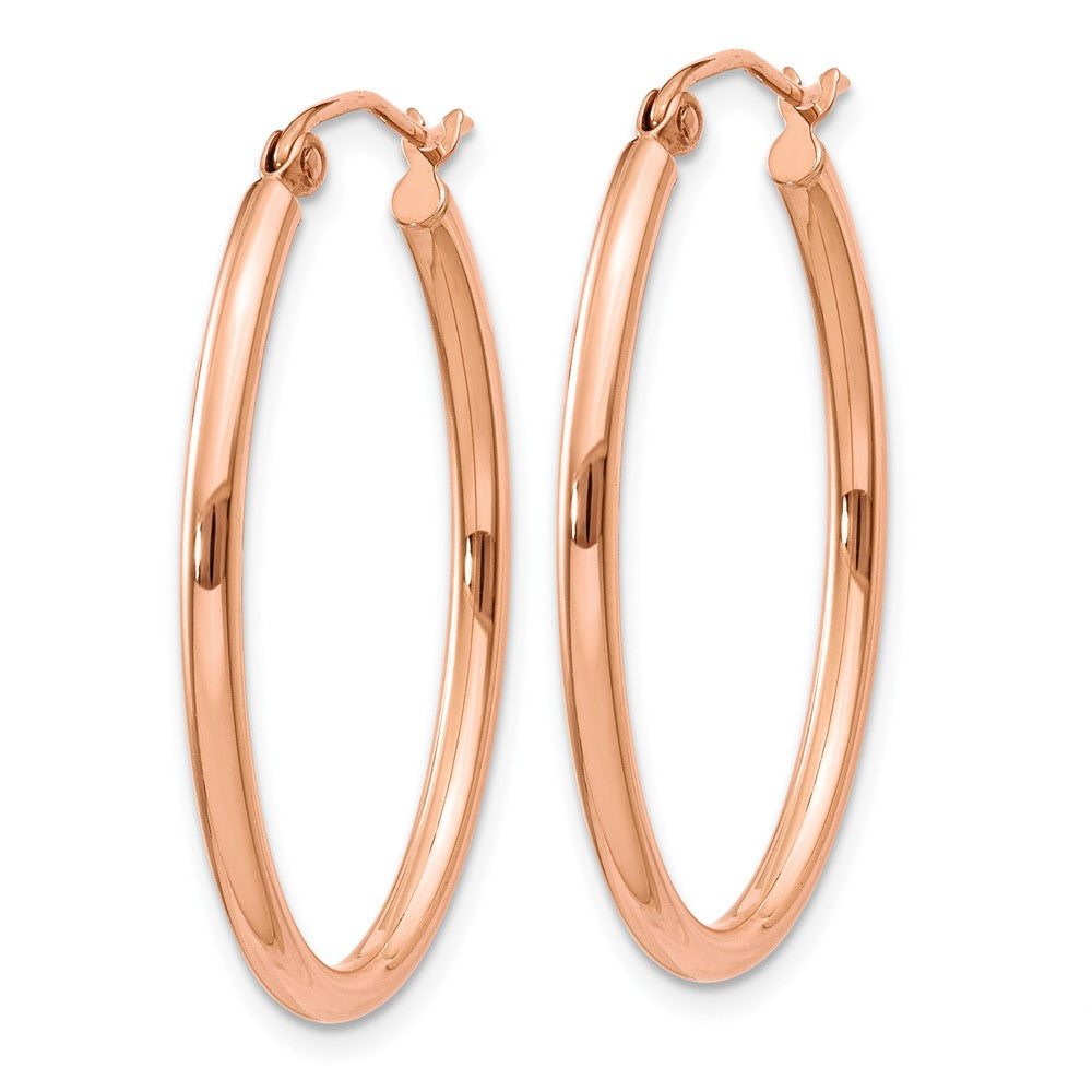 14k Rose Gold 2x Polished Oval Tube Hoop Earrings