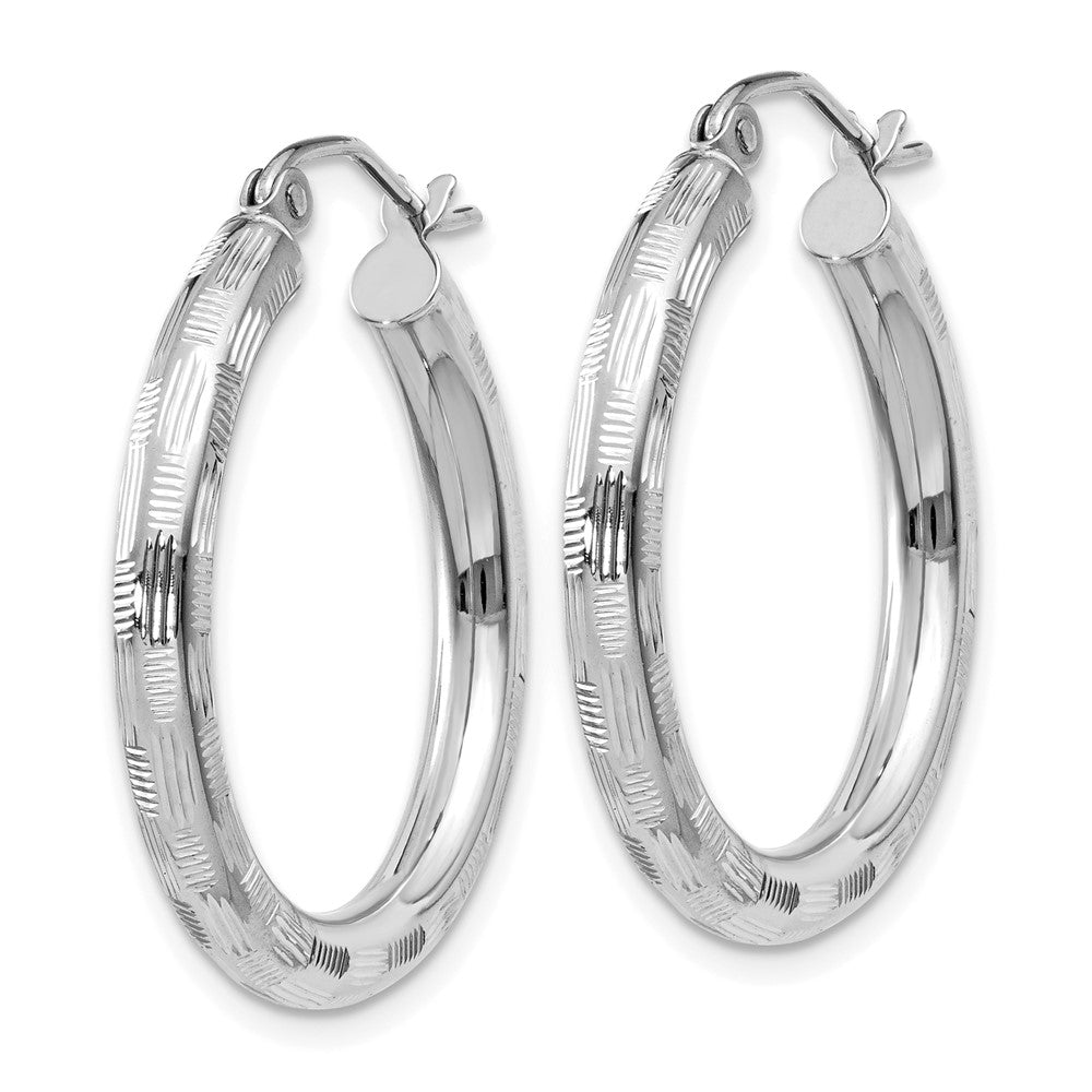 14k White Gold 3x Diamond-cut Tube Hoop Earrings