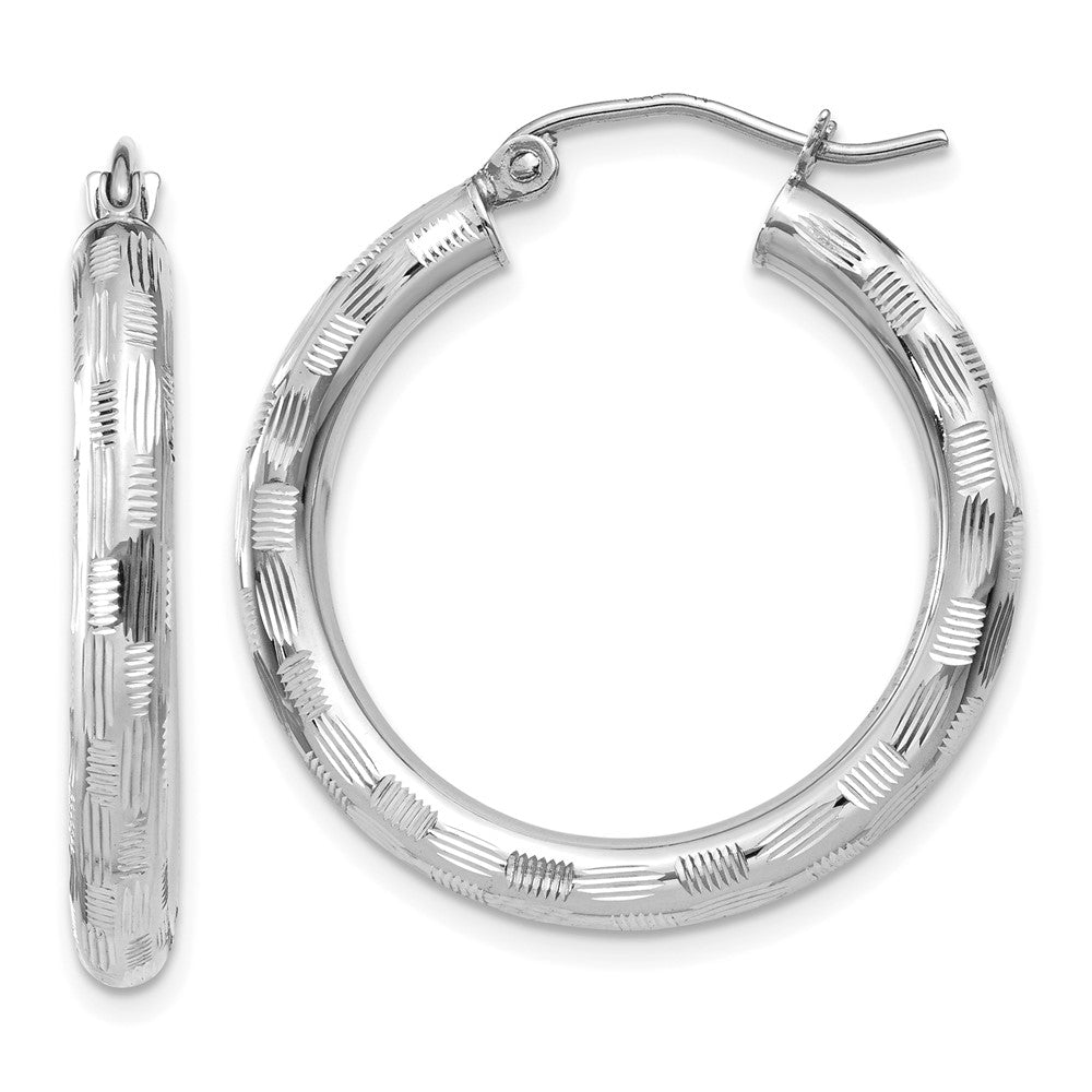14k White Gold Diamond Cut Hoop Earrings