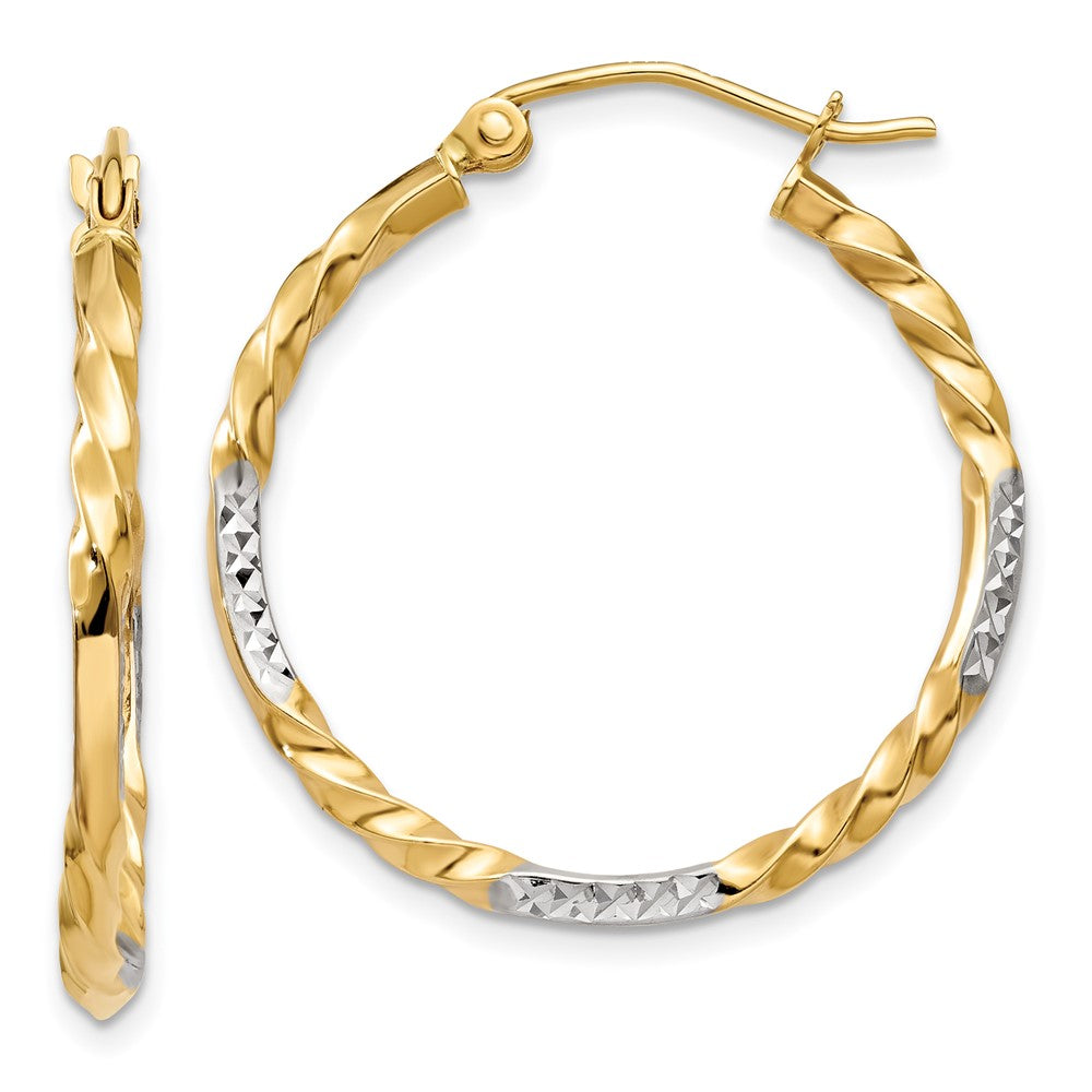 14k & Rhodium Diamond-cut Twisted Hoop Earrings