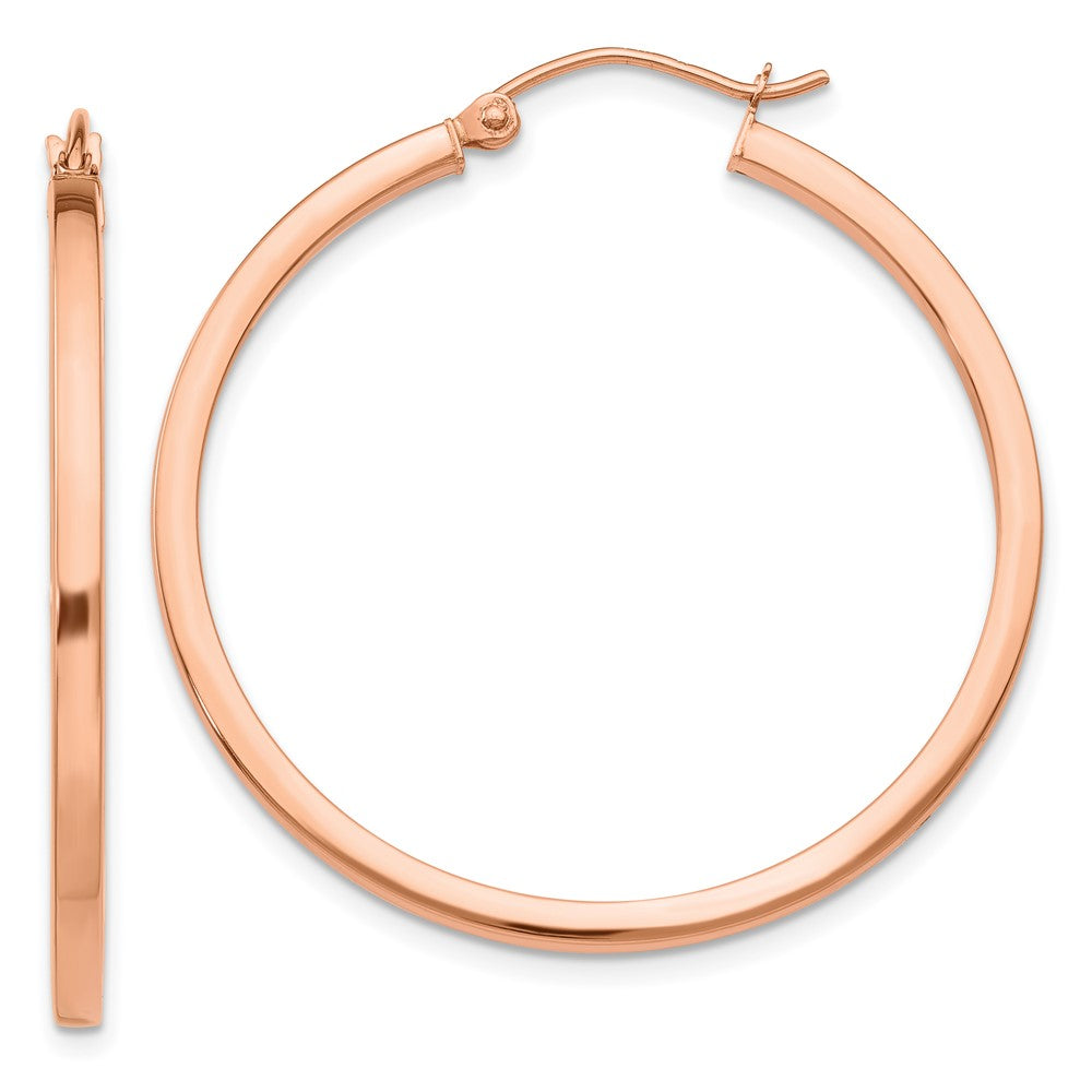 14k Rose Gold 2x Polished Lightweight Square-Tube Hoop Earrings