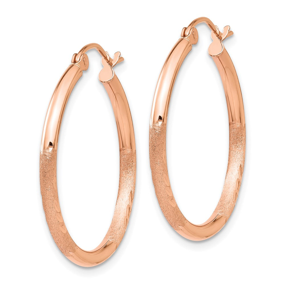14k Rose Gold 2x Lightweight Satin Diamond-cut Tube Hoop Earrings