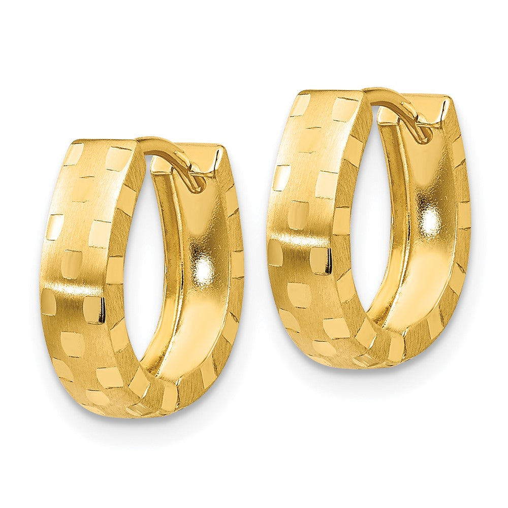 14K Diamond Cut Patterned Hinged Hoop Earrings
