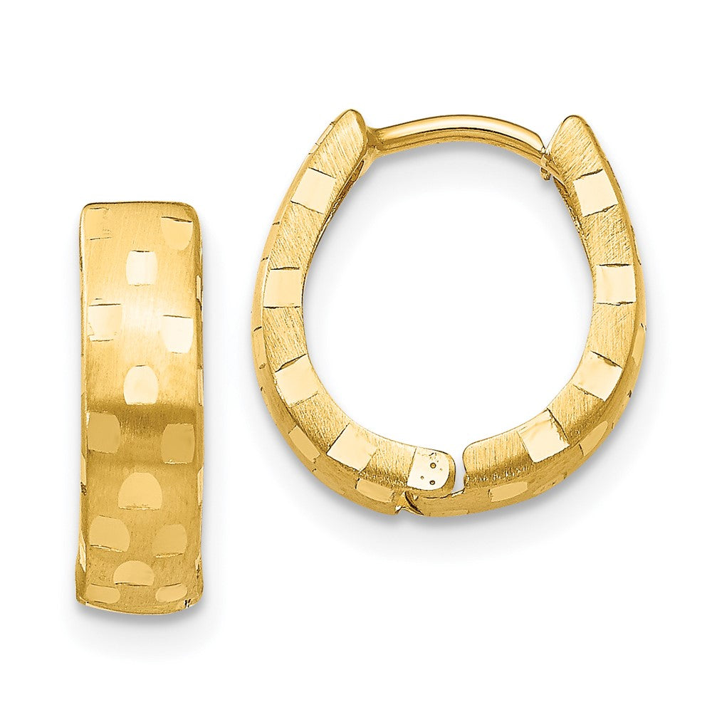 14K Diamond Cut Patterned Hinged Hoop Earrings