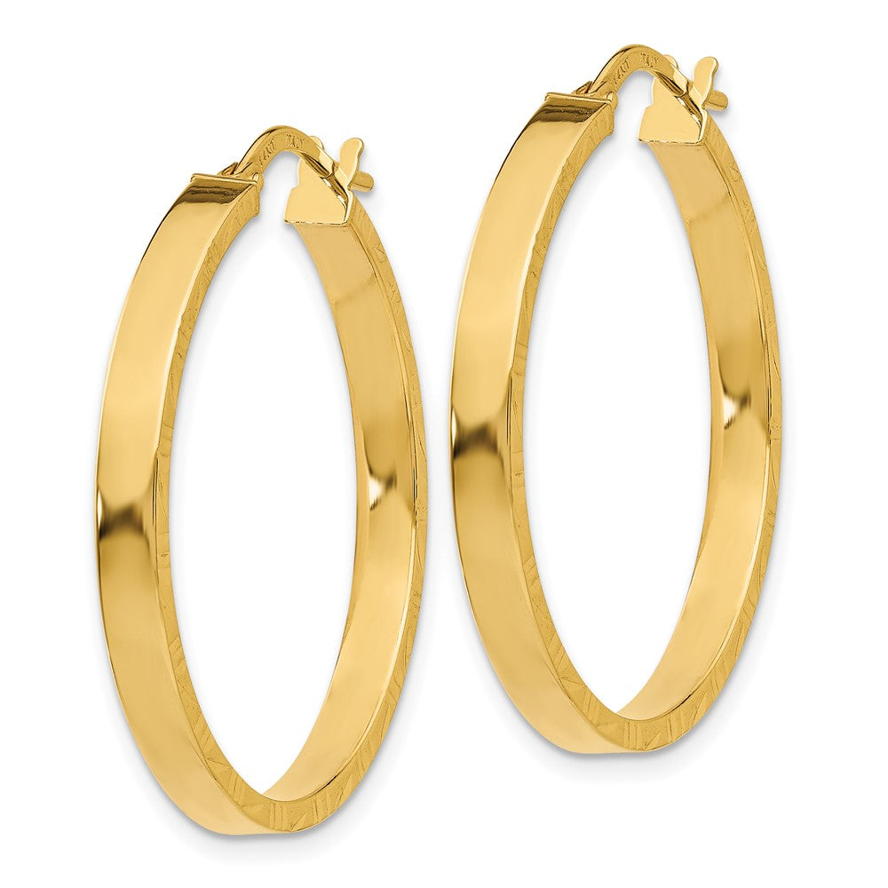 14K Diamond Cut Edge Large Polished Hoop Earrings