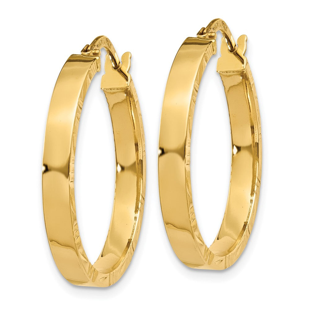 14K Diamond Cut Edge Medium Polished Hoop Earrings