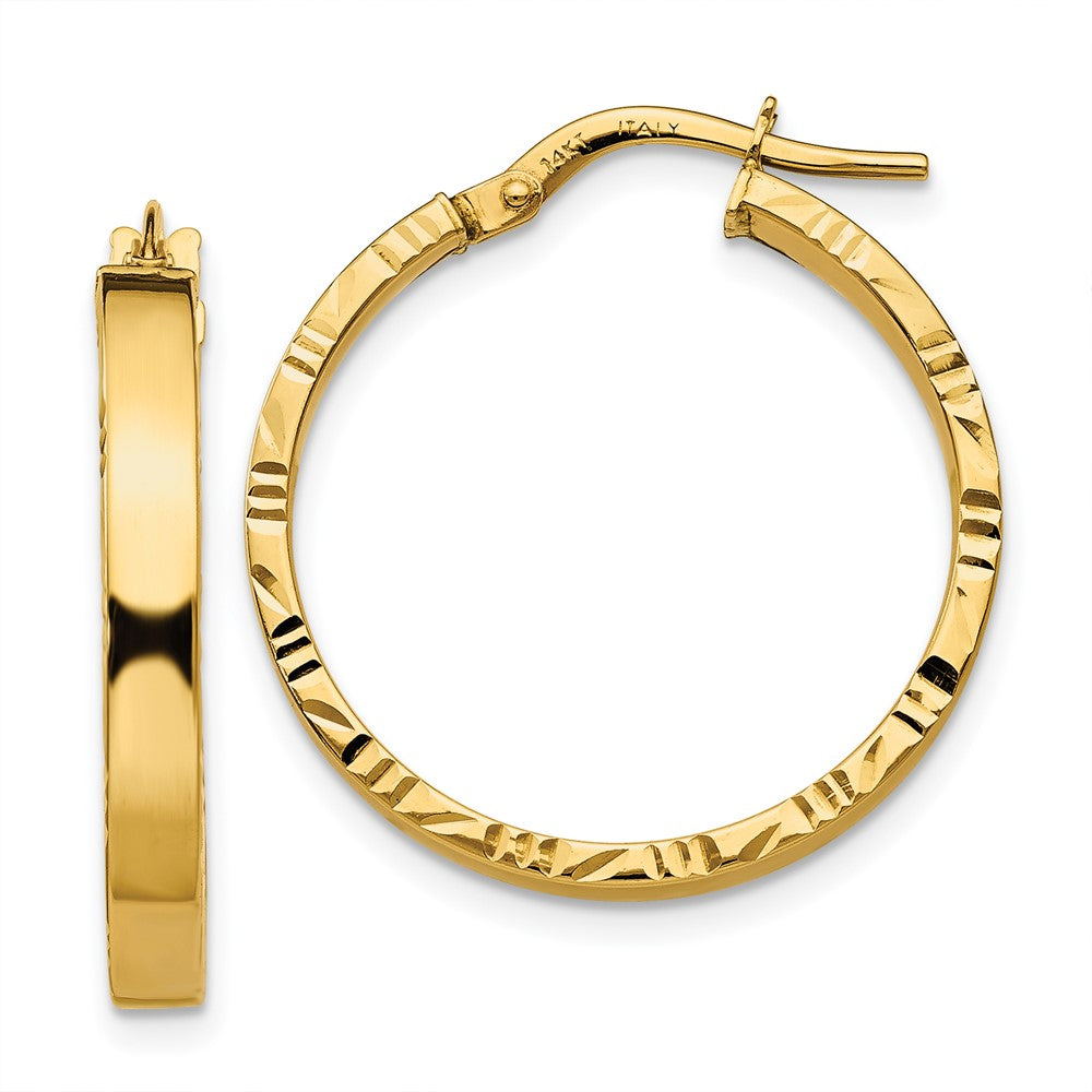 14K Diamond Cut Edge Medium Polished Hoop Earrings