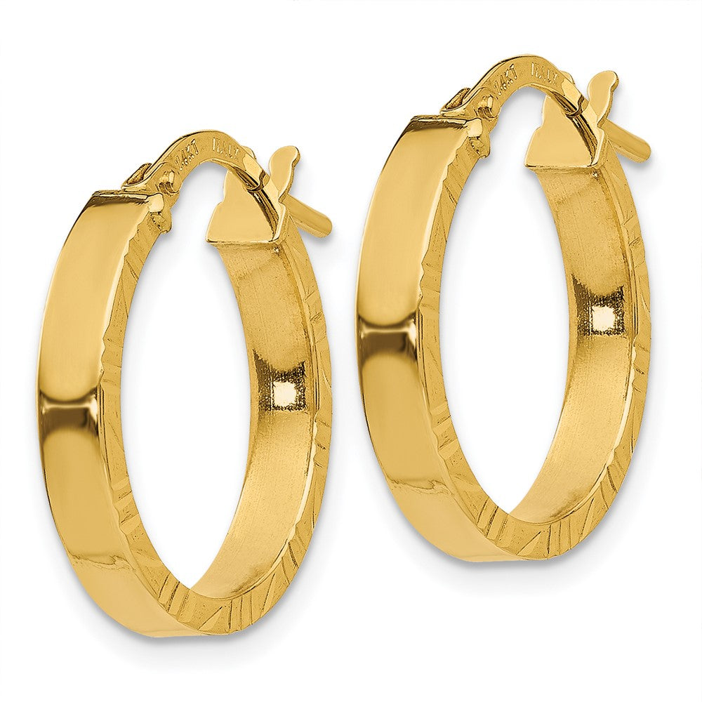 14K Small Diamond Cut Edge Polished Hoop Earrings