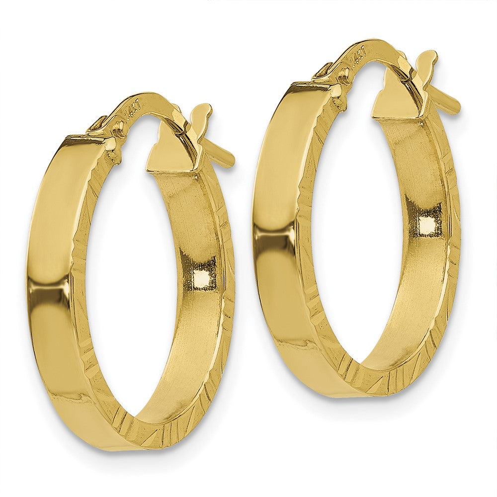 14K 3x Polished with Diamond-Cut Edge Tube Hoop Earrings