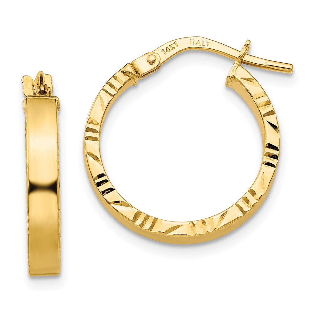 14K Small Diamond Cut Edge Polished Hoop Earrings