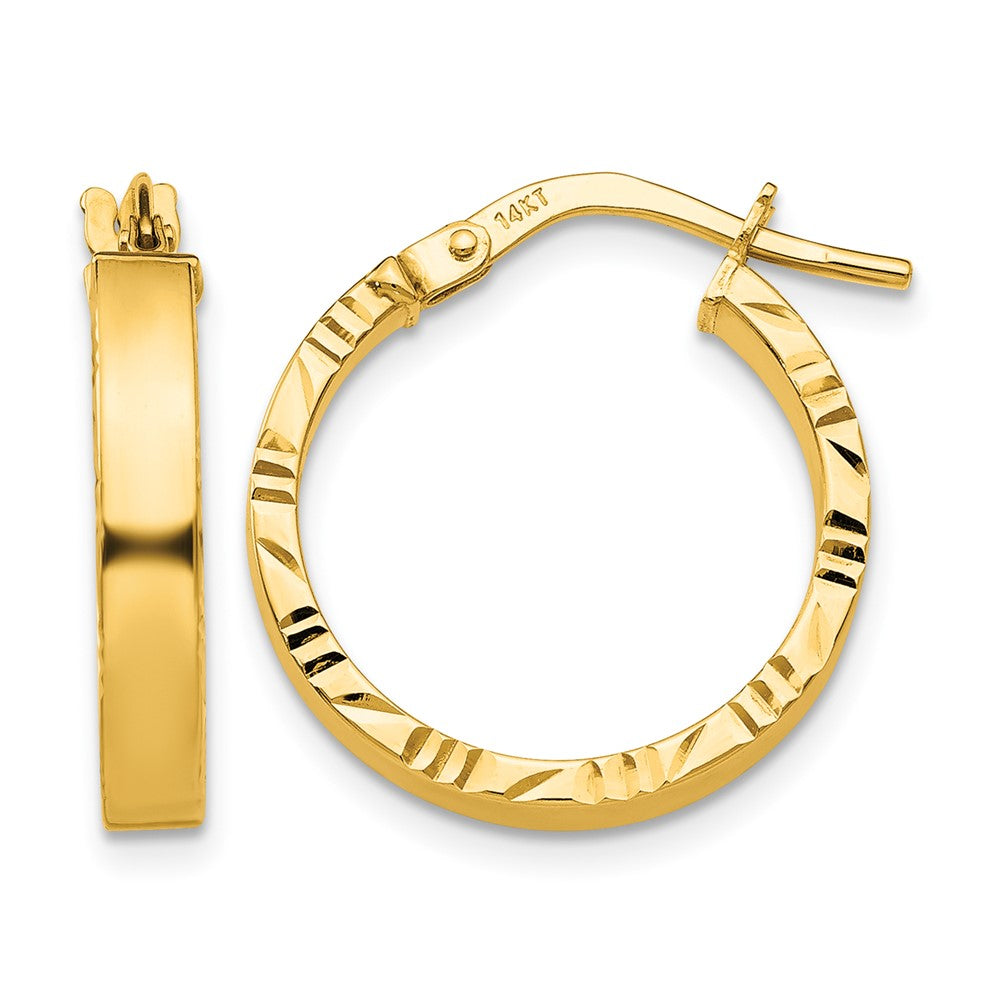 14K 3x Polished with Diamond-Cut Edge Tube Hoop Earrings