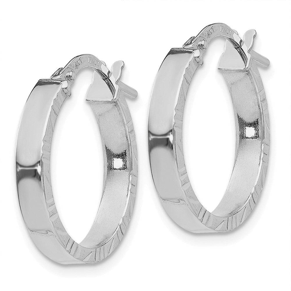 14K White Gold Small Diamond Cut Edge Polished Hoop Earrings