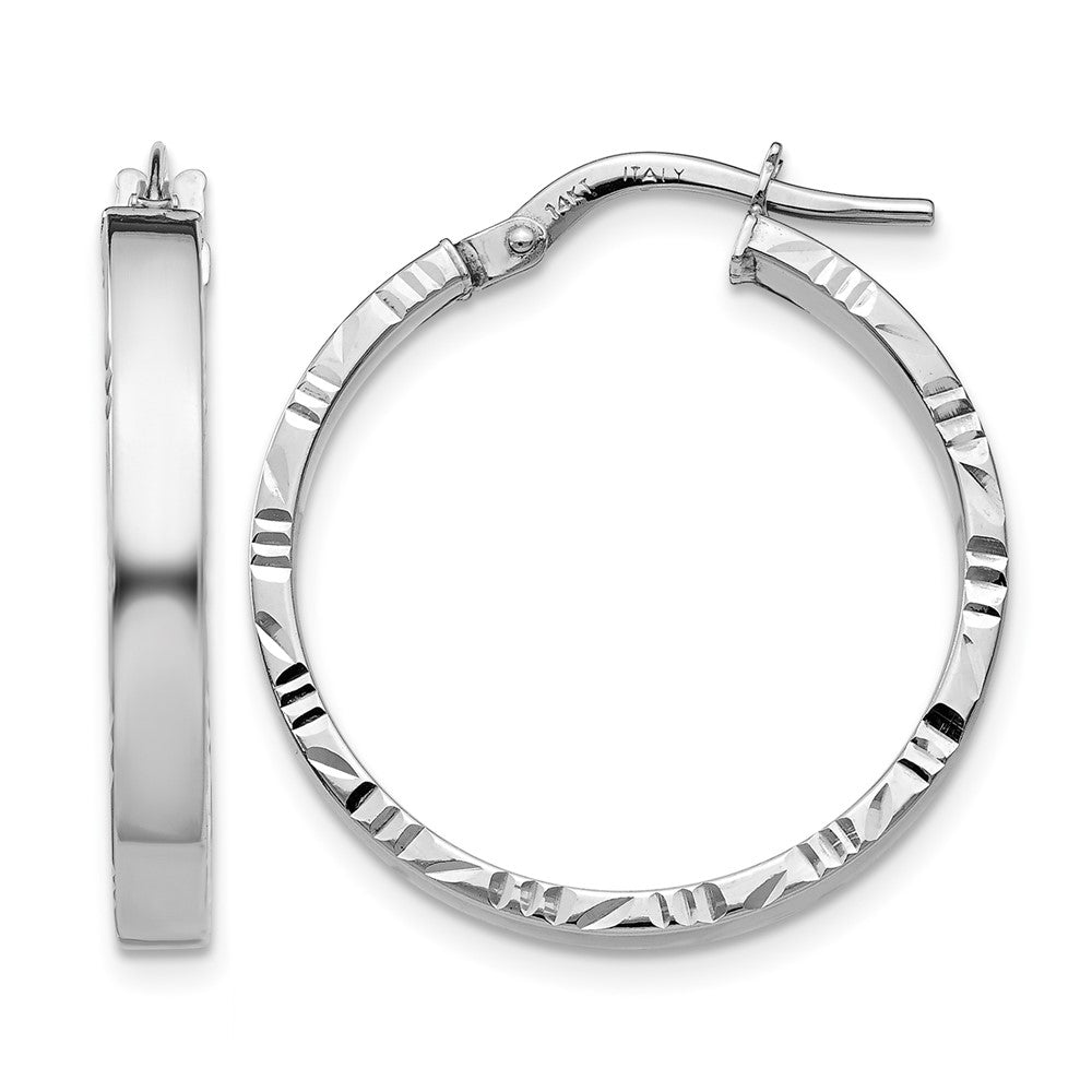 14K White Gold 3x Polished with Diamond-Cut Edge Tube Hoop Earrings