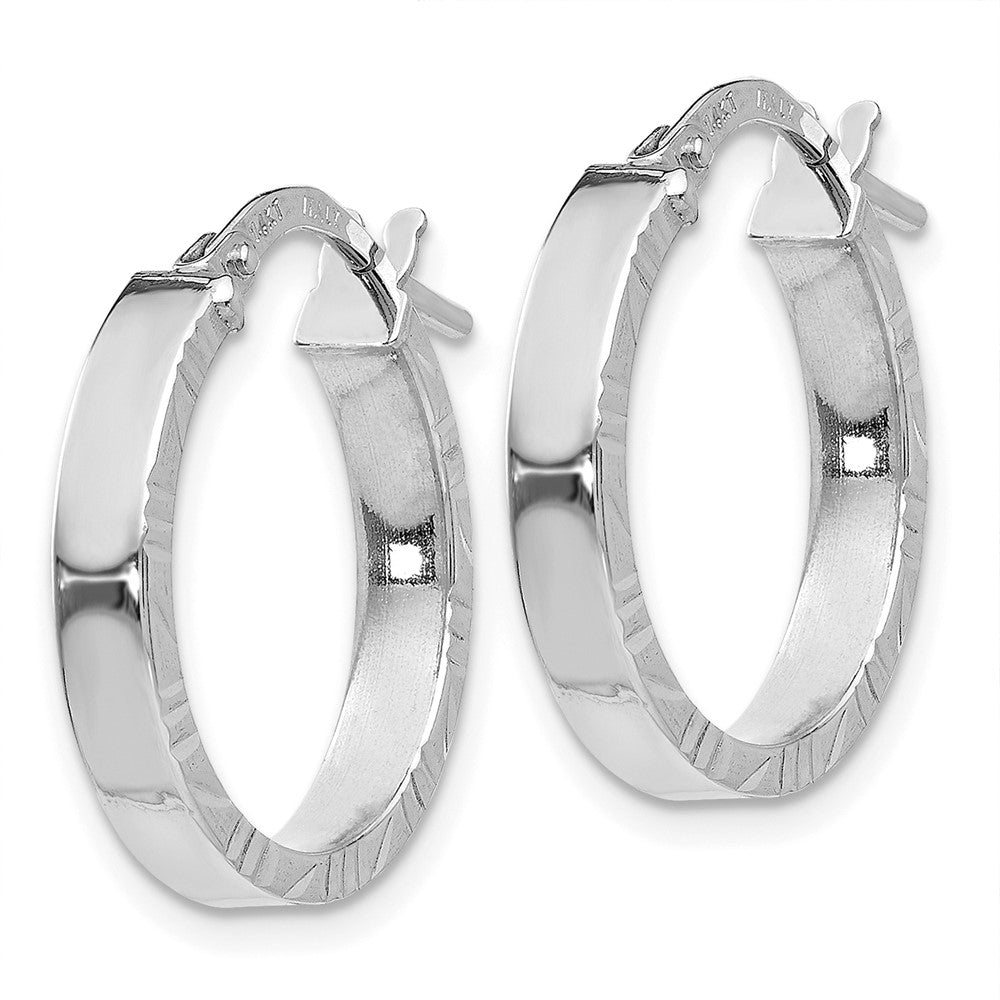 14K White Gold Diamond Cut Edge Large Polished Hoop Earrings