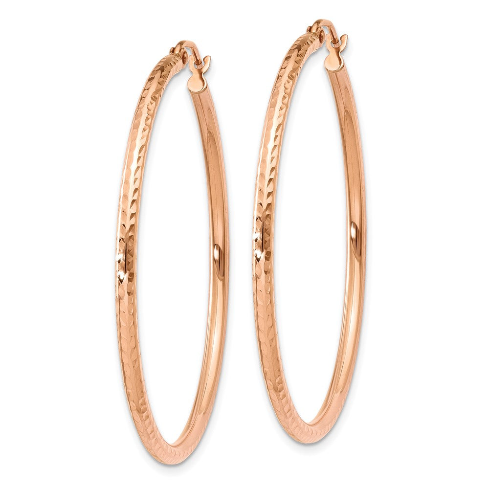14k Rose Gold 2x Polished Lightweight Diamond-cut Tube Hoop Earrings