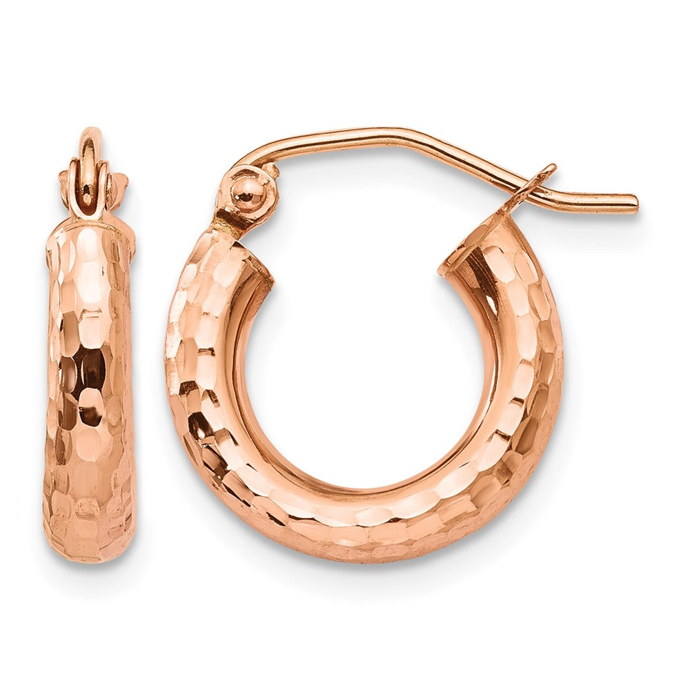 14k Rose Gold 3.25x Polished Lightweight Diamond-cut Tube Hoop Earrings