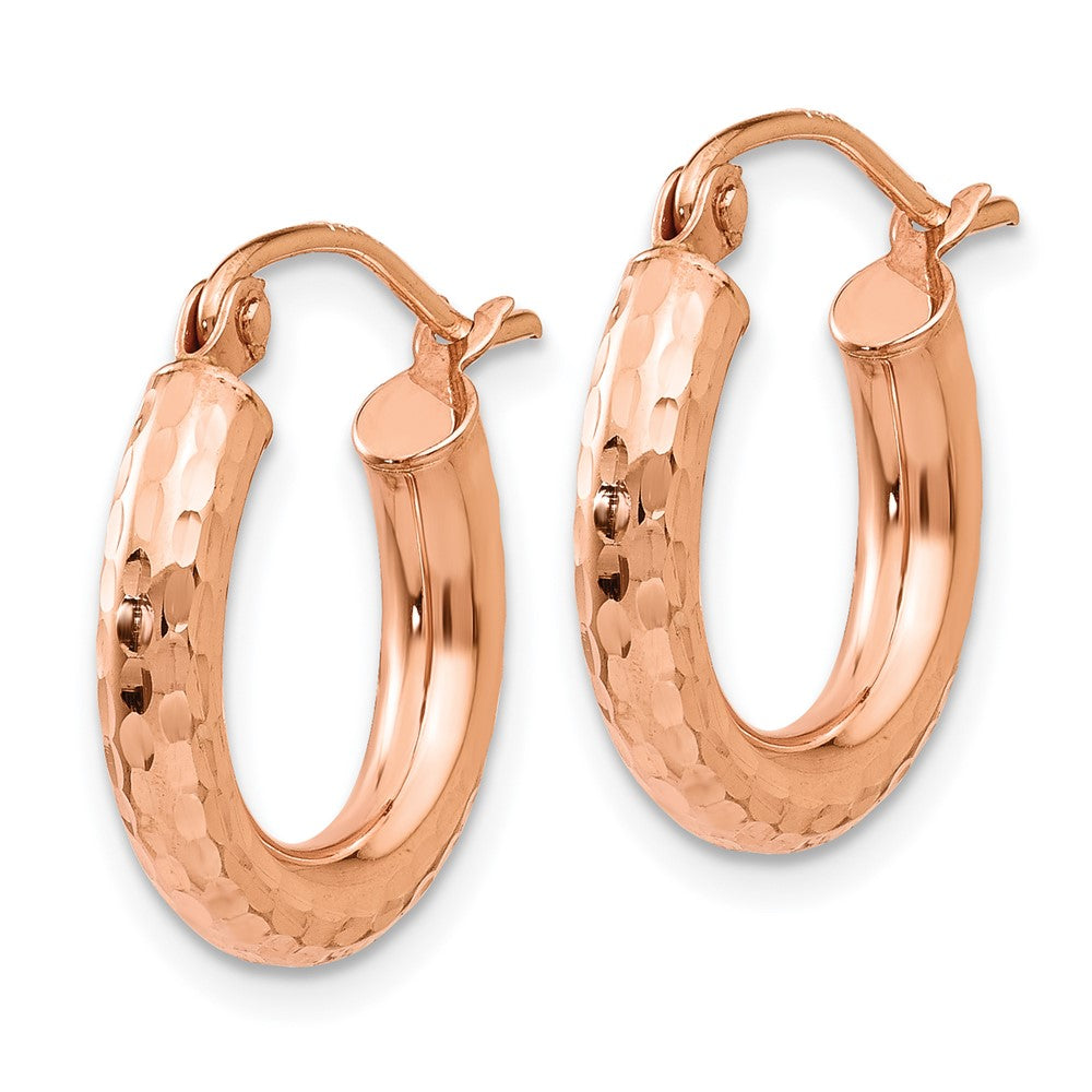 14k Rose Gold 3x Polished Lightweight Diamond-cut Tube Hoop Earrings