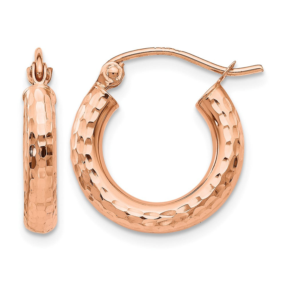 14k Rose Gold 3x Polished Lightweight Diamond-cut Tube Hoop Earrings