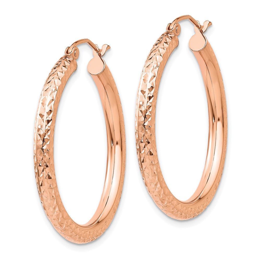 14k Rose Gold Diamond-cut Round Hoop Earrings