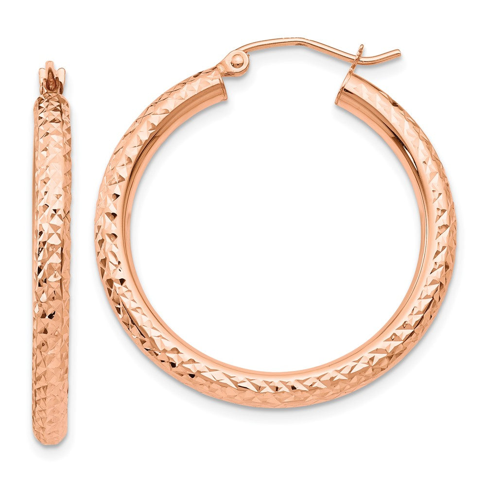 14k Rose Gold Diamond-cut Round Hoop Earrings