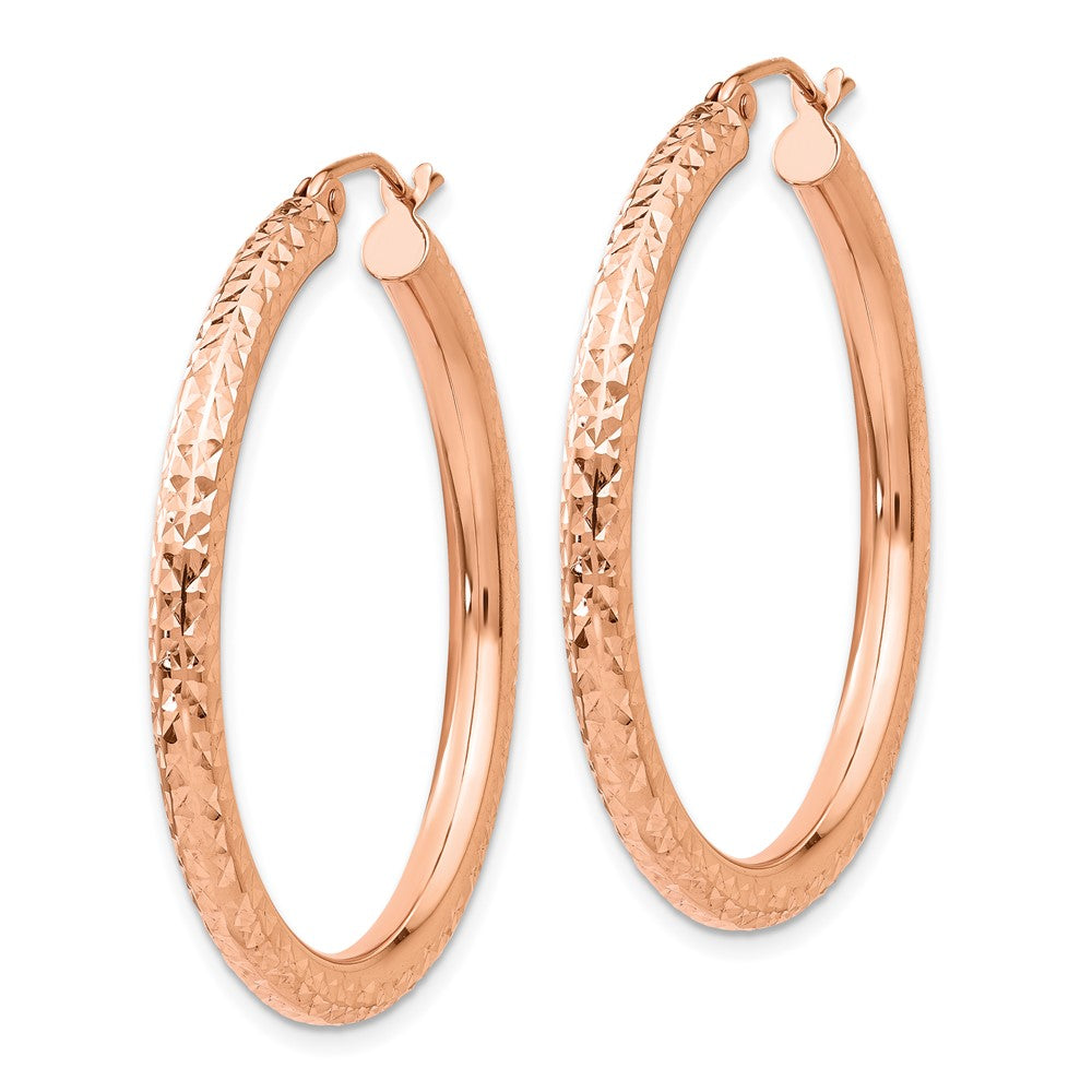 14k Rose Gold 3x Diamond-cut Round Tube Hoop Earrings