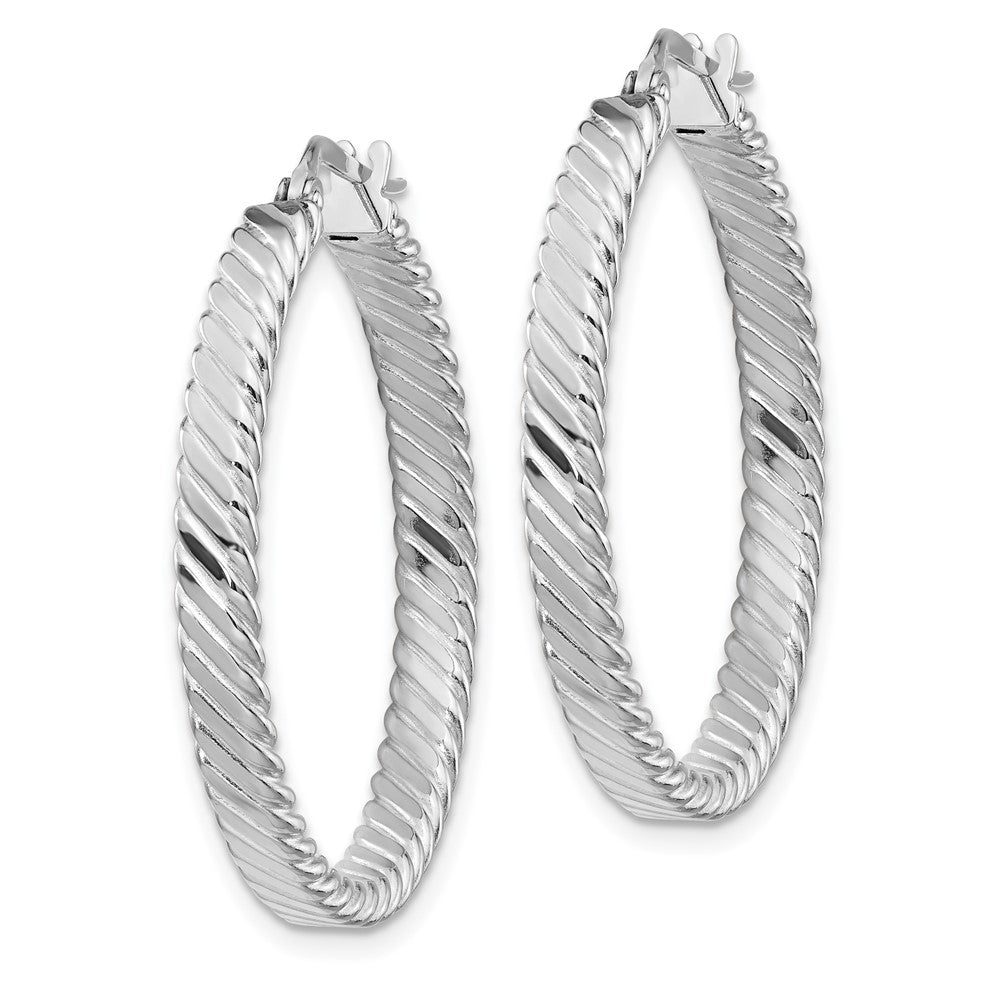 14K White Gold Large Patterned Hoop Earrings