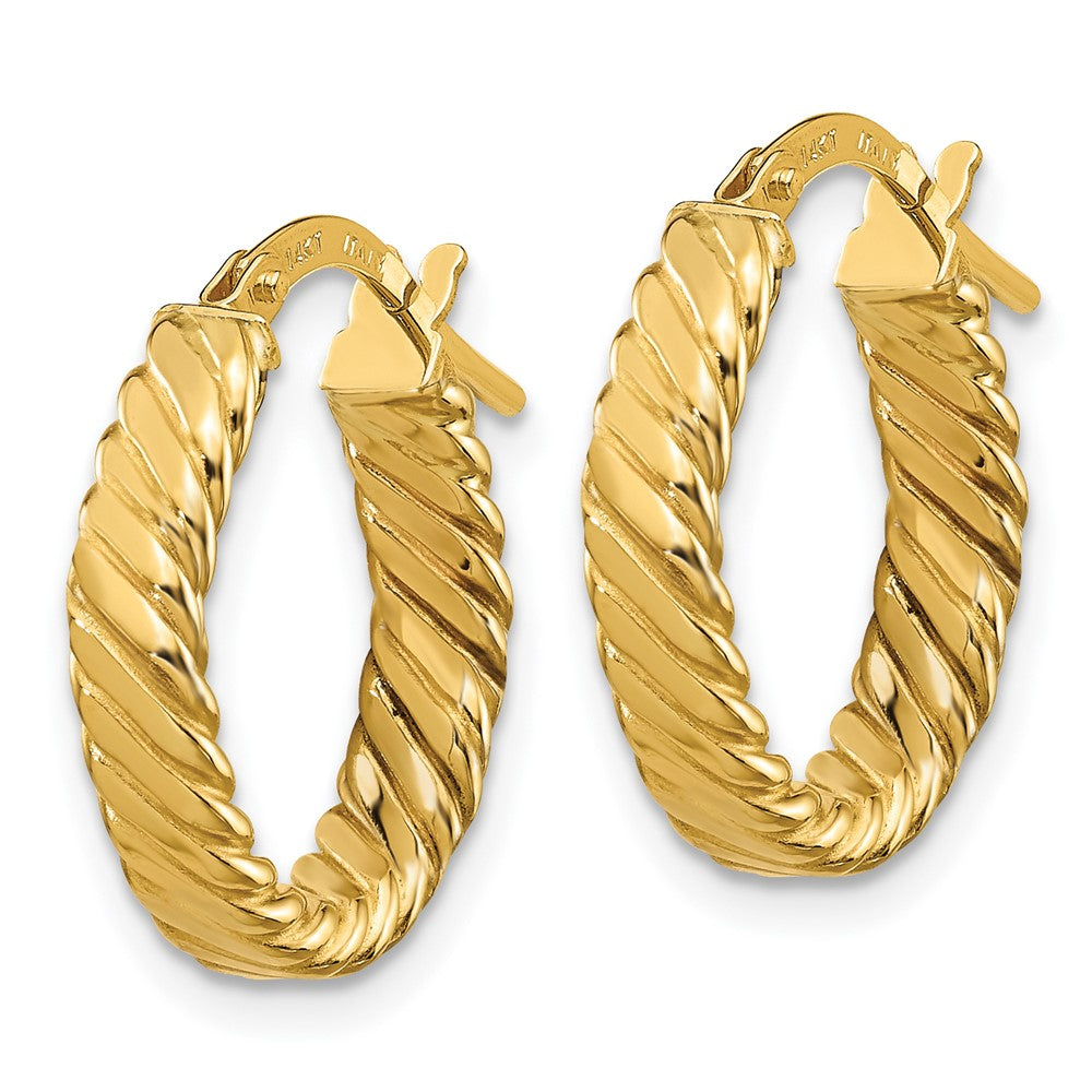 14K Patterned Oval Hoop Earrings