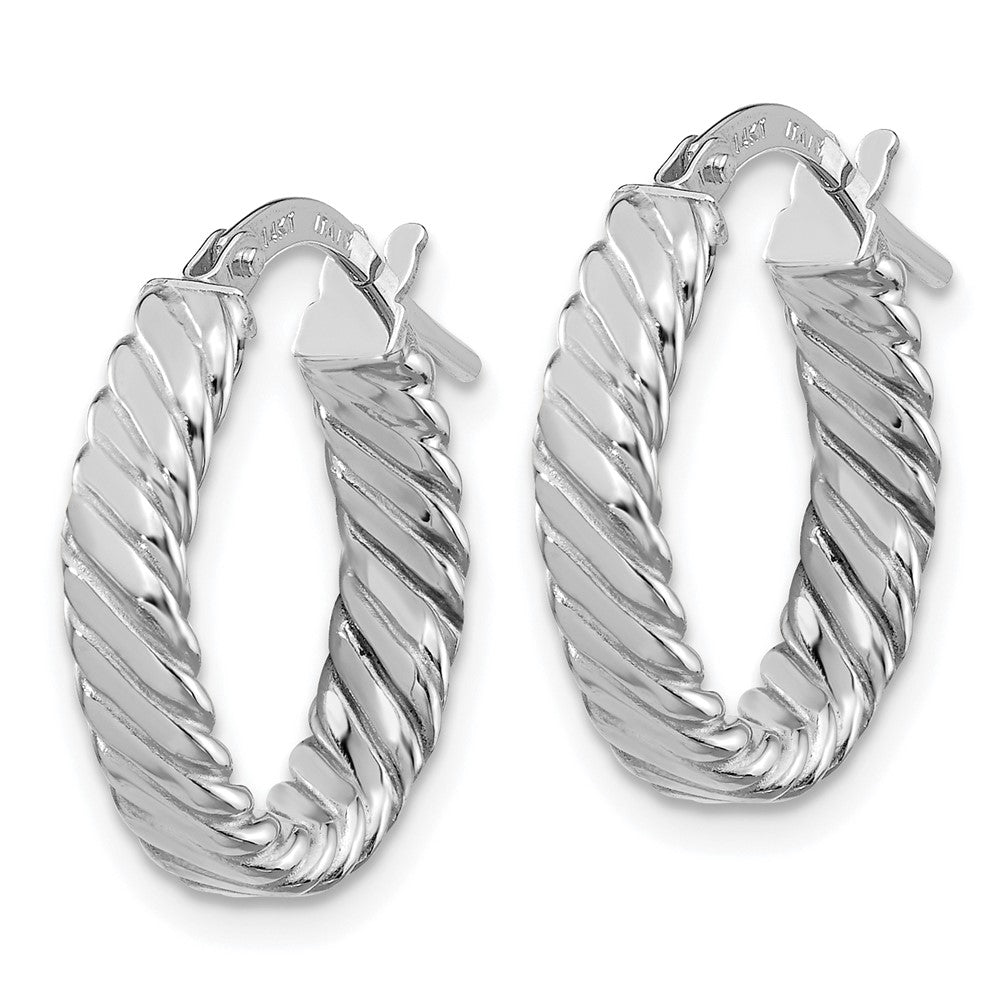 14K White Gold Patterned Oval Hoop Earrings