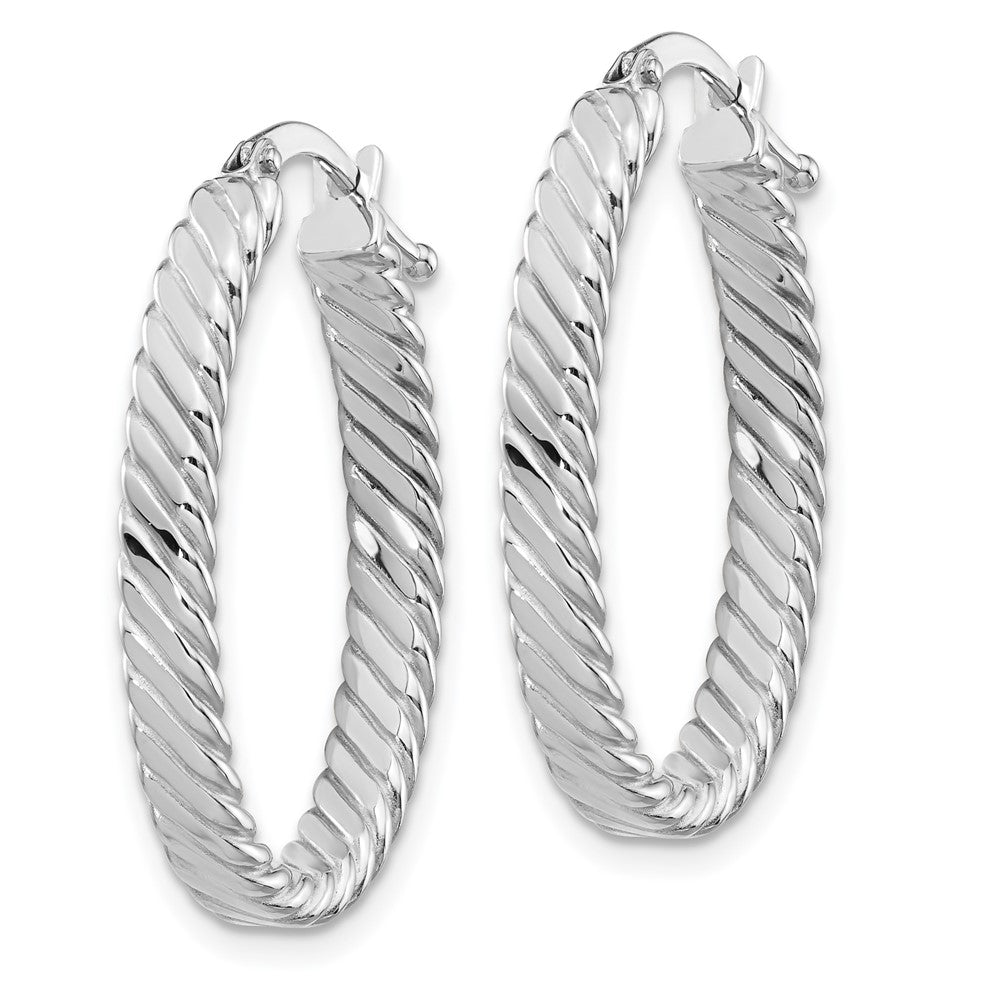 14K White Gold Large Patterned Oval Hoop Earrings
