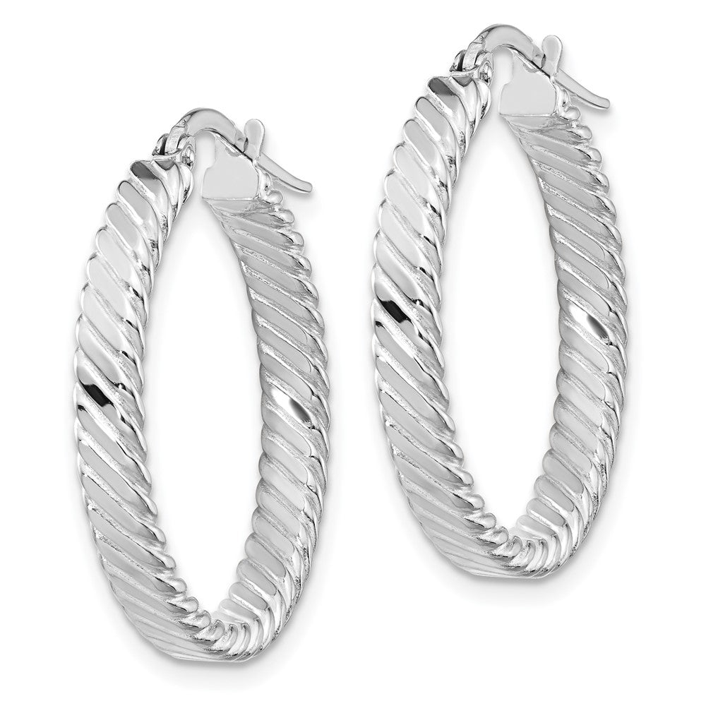 14K White Gold Patterned Hoop Earrings