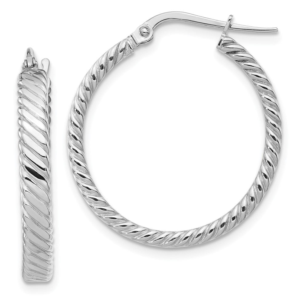 14K White Gold Patterned Hoop Earrings