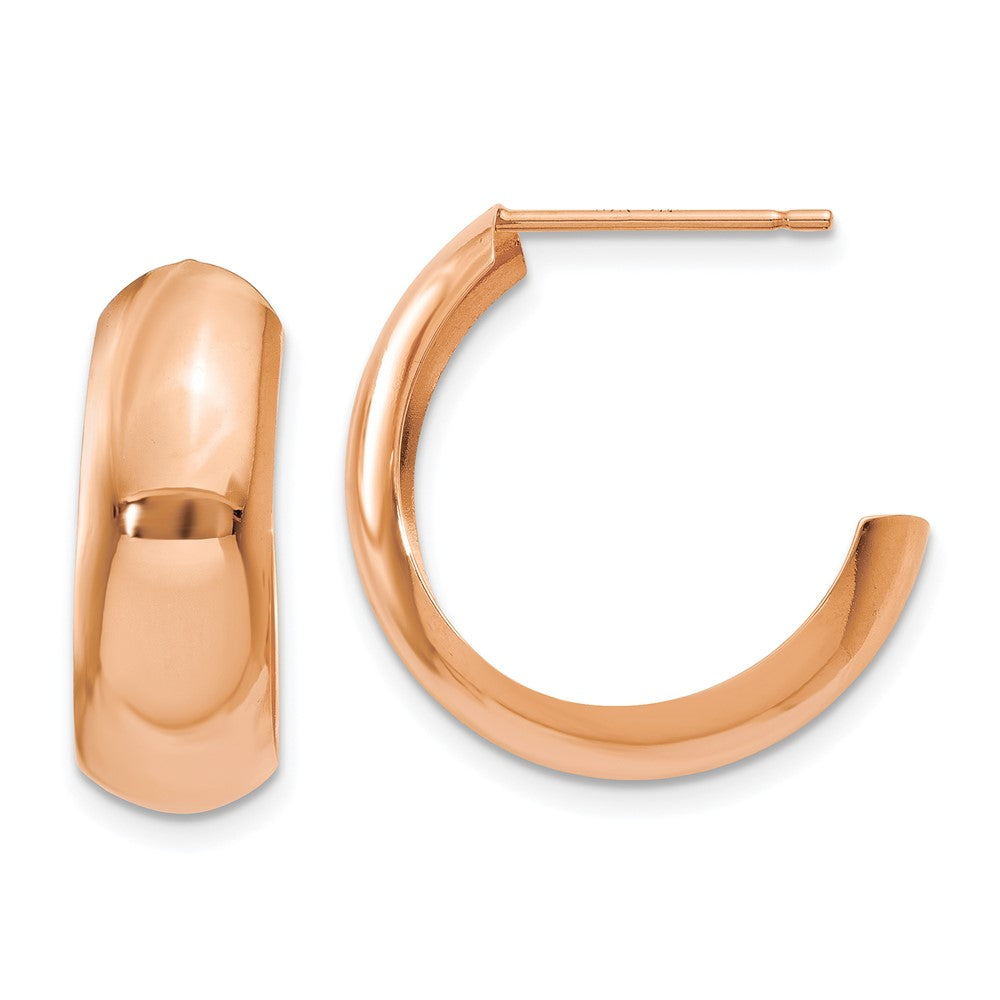 14k Rose Gold 6.5x Polished J-Hoop Post Earrings