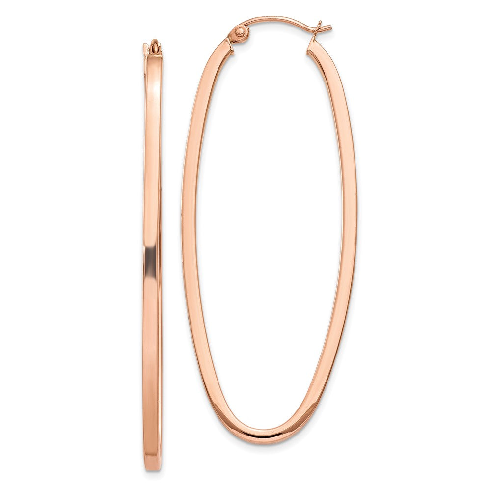 14k Rose Square Tube Oval Hoop Earrings